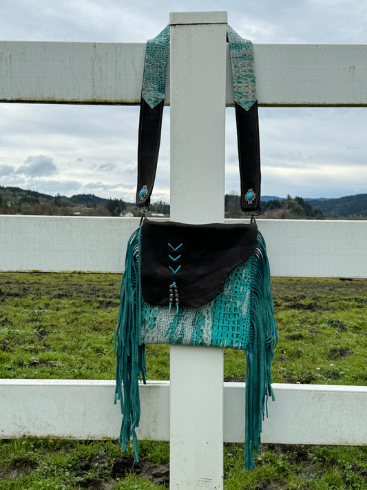 Turquoise Croc Embossed Crossbody