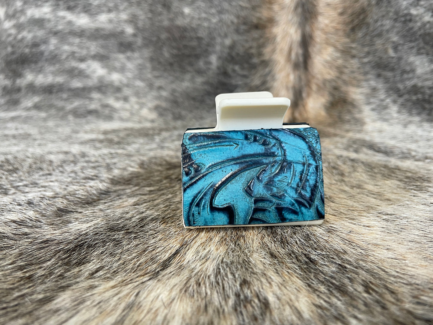 2” Ivory Hair Clip with Turquoise Floral Leather