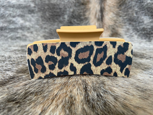 4” Mustard Hair Clip With Leopard leather