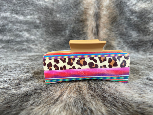 4” Mustard Hair Clip with Cheetah/Serape Leather