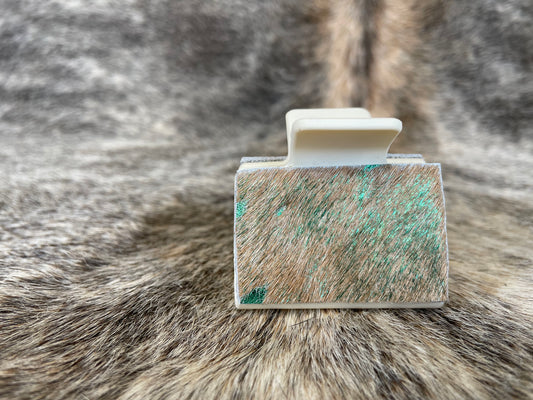 2” Ivory Hair Clip with Green Acid Wash Hair On Cowhide