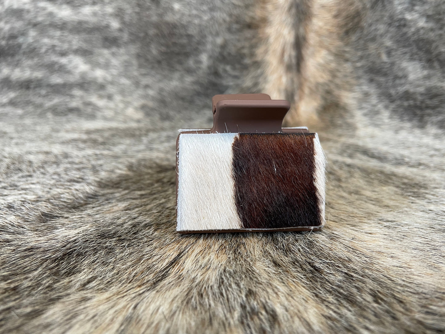 2” Chocolate Hair Clip with Striped Hair On Cowhide