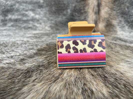 2” Mustard Hair Clip with Cheetah/serape Leather